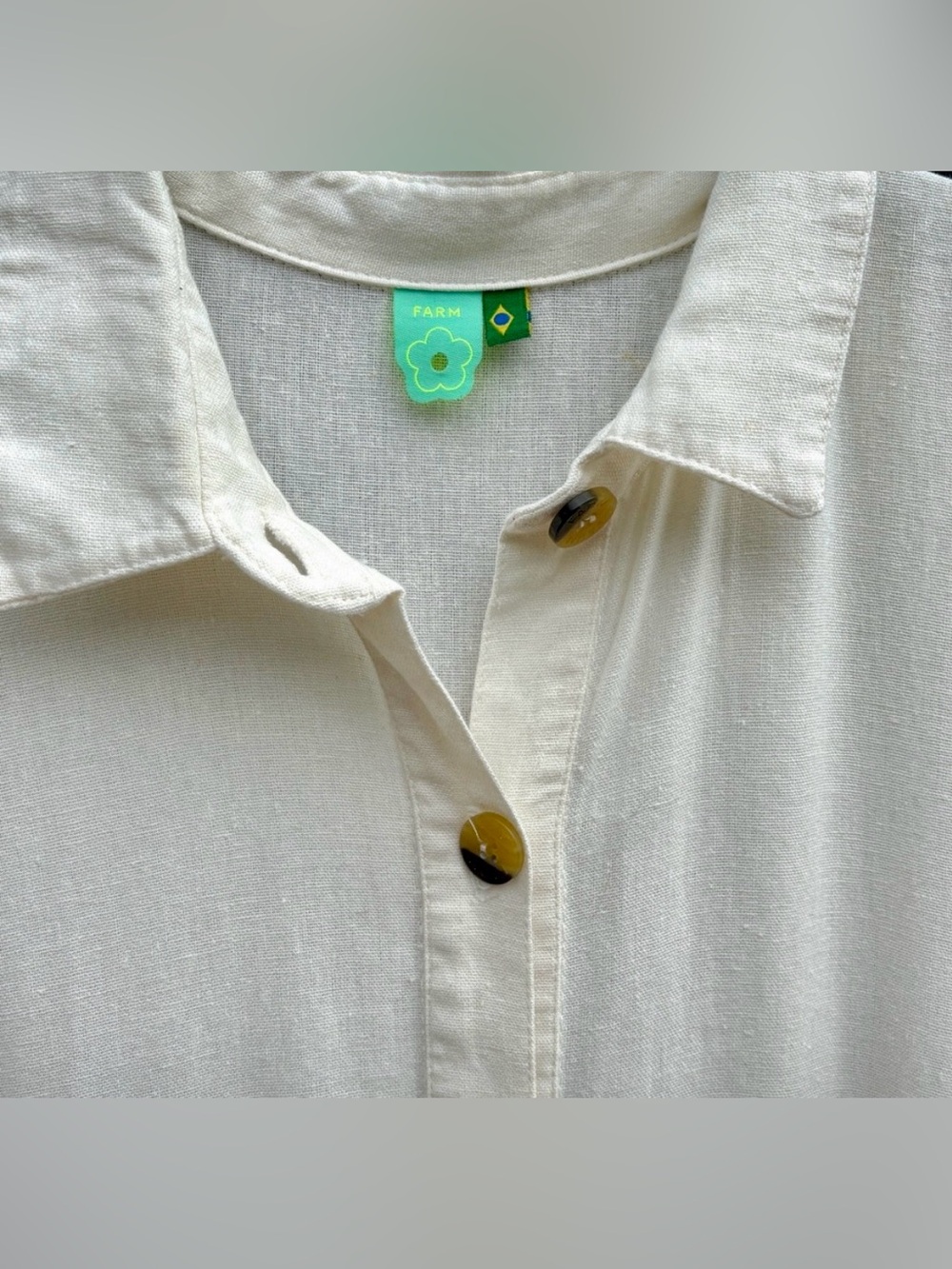 FARM RIO Linen Maxi Shirt Dress w/wooden buttons (off-white) EUC - Picture 5 of 7